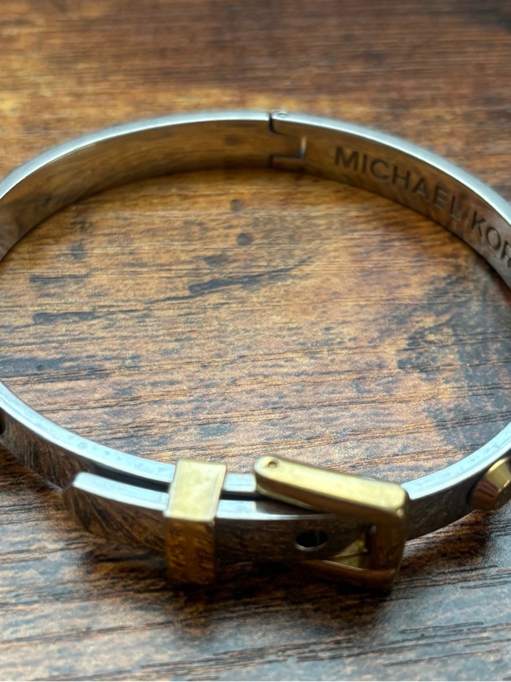 Michael Kors Two-Tone Silver and Gold Buckle Bangle #003